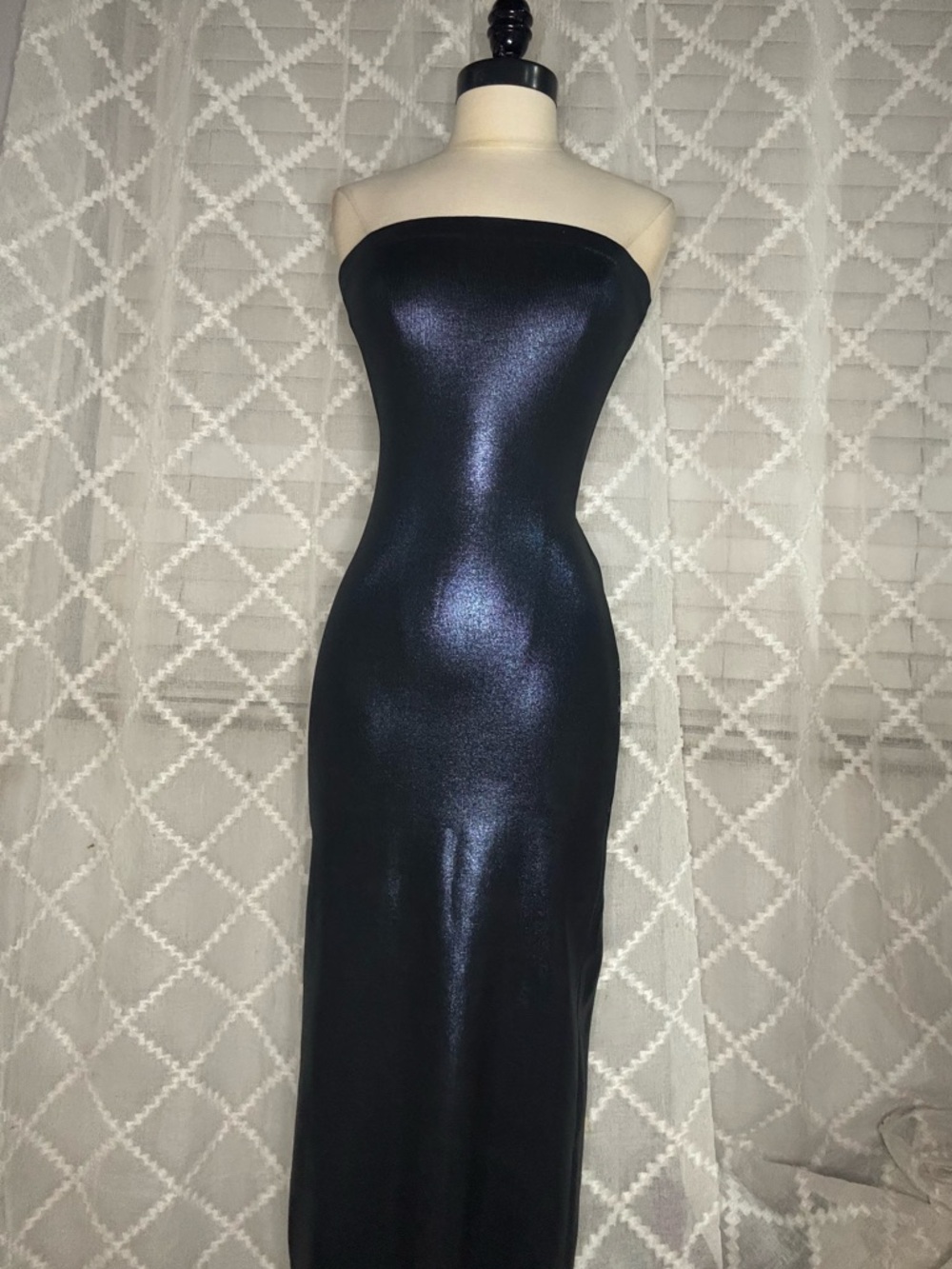Zara Strapless Shimmer Maxi Dress in Iridescent Navy